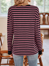 Load image into Gallery viewer, Striped Round Neck Long Sleeve T-Shirt
