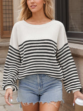 Load image into Gallery viewer, Striped Round Neck Long Sleeve Sweater