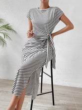 Load image into Gallery viewer, Tied Striped Round Neck Short Sleeve Tee Dress