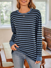 Load image into Gallery viewer, Striped Round Neck Long Sleeve T-Shirt