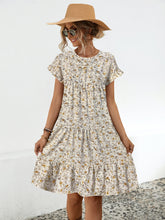 Load image into Gallery viewer, Frill Floral Round Neck Short Sleeve Tiered Dress