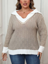 Load image into Gallery viewer, Plus Size Contrast Trim Collared Neck Sweater
