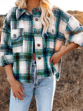 Load image into Gallery viewer, Pocketed Plaid Button Down Long Sleeve Shacket