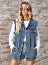 Load image into Gallery viewer, Raw Hem Sleeveless Button Up Denim Jacket