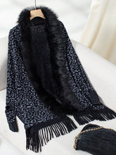 Load image into Gallery viewer, Fringe Leopard Open Front Long Sleeve Poncho