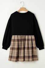 Load image into Gallery viewer, Plaid Round Neck Long Sleeve Mini Dress