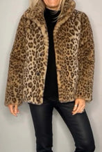 Load image into Gallery viewer, Full Size Leopard Furry Collared Neck Long Sleeve Coat