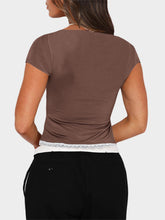 Load image into Gallery viewer, Lace Detail Sweetheart Neck Short Sleeve T-Shirt