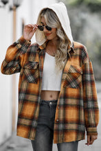 Load image into Gallery viewer, Drawstring Plaid Long Sleeve Hooded Shacket