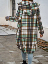 Load image into Gallery viewer, Plaid Zip Up Hooded Coat
