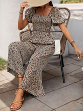 Load image into Gallery viewer, Perfee Smocked Printed Square Neck Puff Sleeve Jumpsuit