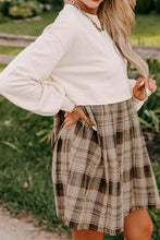 Load image into Gallery viewer, Plaid Round Neck Long Sleeve Mini Dress