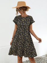 Load image into Gallery viewer, Frill Floral Round Neck Short Sleeve Tiered Dress