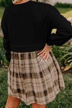 Load image into Gallery viewer, Plaid Round Neck Long Sleeve Mini Dress
