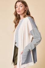 Load image into Gallery viewer, Open Front Long Sleeve Striped Cardigan with Pockets