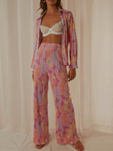 Load image into Gallery viewer, Printed Collared Neck Long Sleeve Top and Pants Lounge Set
