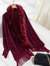 Load image into Gallery viewer, Fringe Leopard Open Front Long Sleeve Poncho