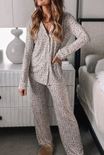 Load image into Gallery viewer, Leopard Button Down Long Sleeve Top and Pants Lounge Set