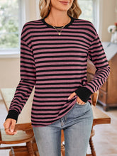Load image into Gallery viewer, Striped Round Neck Long Sleeve T-Shirt