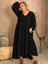 Load image into Gallery viewer, Plus Size Ruffled V-Neck Long Sleeve Dress