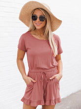 Load image into Gallery viewer, Ruffled Boat Neck Short Sleeve Romper