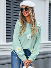 Load image into Gallery viewer, Flower Round Neck Long Sleeve Sweater