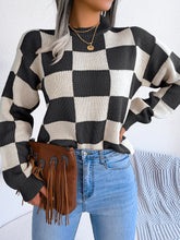 Load image into Gallery viewer, Checkered Mock Neck Long Sleeve Sweater