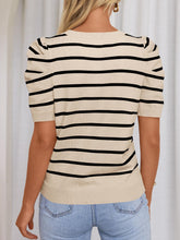 Load image into Gallery viewer, Striped Round Neck Puff Sleeve Knit Top