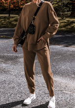 Load image into Gallery viewer, Side Slit Round Neck Long Sleeve Top and Pants Set