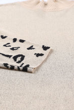 Load image into Gallery viewer, Slit Leopard Mock Neck Dropped Shoulder Sweater