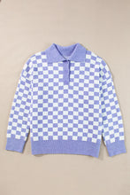 Load image into Gallery viewer, Plus Size Checkered Collared Neck Long Sleeve Sweater