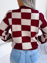 Load image into Gallery viewer, Checkered Mock Neck Long Sleeve Sweater