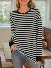 Load image into Gallery viewer, Striped Round Neck Long Sleeve T-Shirt
