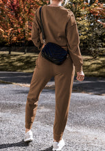 Load image into Gallery viewer, Side Slit Round Neck Long Sleeve Top and Pants Set