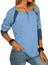 Load image into Gallery viewer, Full Size Striped Quarter Button Long Sleeve T-Shirt