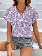 Load image into Gallery viewer, Printed V-Neck Short Sleeve Blouse