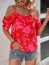 Load image into Gallery viewer, Ruffled Printed Short Sleeve Blouse