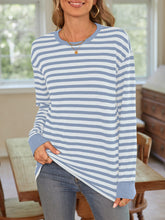 Load image into Gallery viewer, Striped Round Neck Long Sleeve T-Shirt