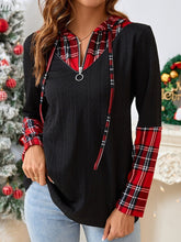 Load image into Gallery viewer, Plaid Quarter Zip Hooded T-Shirt