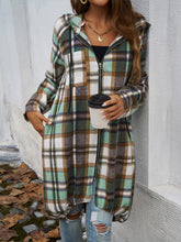 Load image into Gallery viewer, Plaid Zip Up Hooded Coat