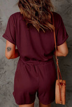 Load image into Gallery viewer, Full Size Drawstring V-Neck Short Sleeve Romper