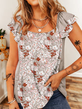 Load image into Gallery viewer, Ruffled Floral Square Neck Cap Sleeve Blouse