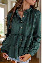 Load image into Gallery viewer, Peplum Round Neck Long Sleeve Shirt