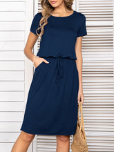 Load image into Gallery viewer, Round Neck Short Sleeve Slit Dress with Pockets
