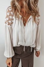 Load image into Gallery viewer, Lace Detail Tie Neck Long Sleeve Blouse