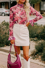 Load image into Gallery viewer, Floral Turtleneck Flounce Sleeve Blouse