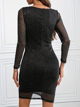 Load image into Gallery viewer, Metallic Ruffled V-Neck Long Sleeve Mini Dress