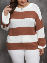 Load image into Gallery viewer, Plus Size Striped Round Neck Long Sleeve Sweater