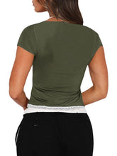 Load image into Gallery viewer, Lace Detail Sweetheart Neck Short Sleeve T-Shirt