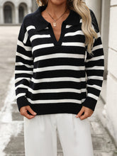 Load image into Gallery viewer, Striped Johnny Collar Long Sleeve Sweater